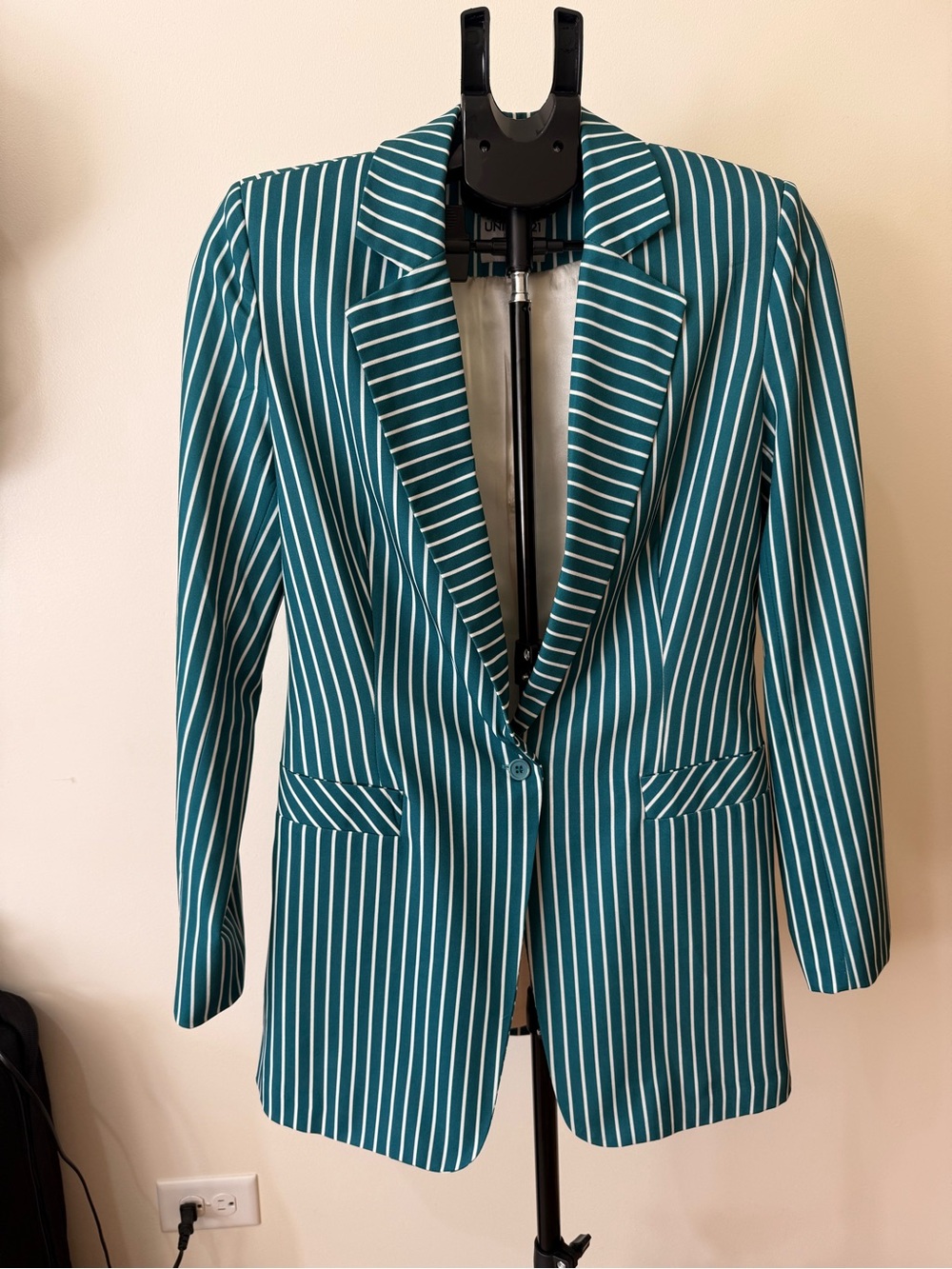 Women's Teal Pinstripe Single-Button Blazer